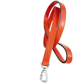 Italian Tangerine Leather Dog Leash in Nickel