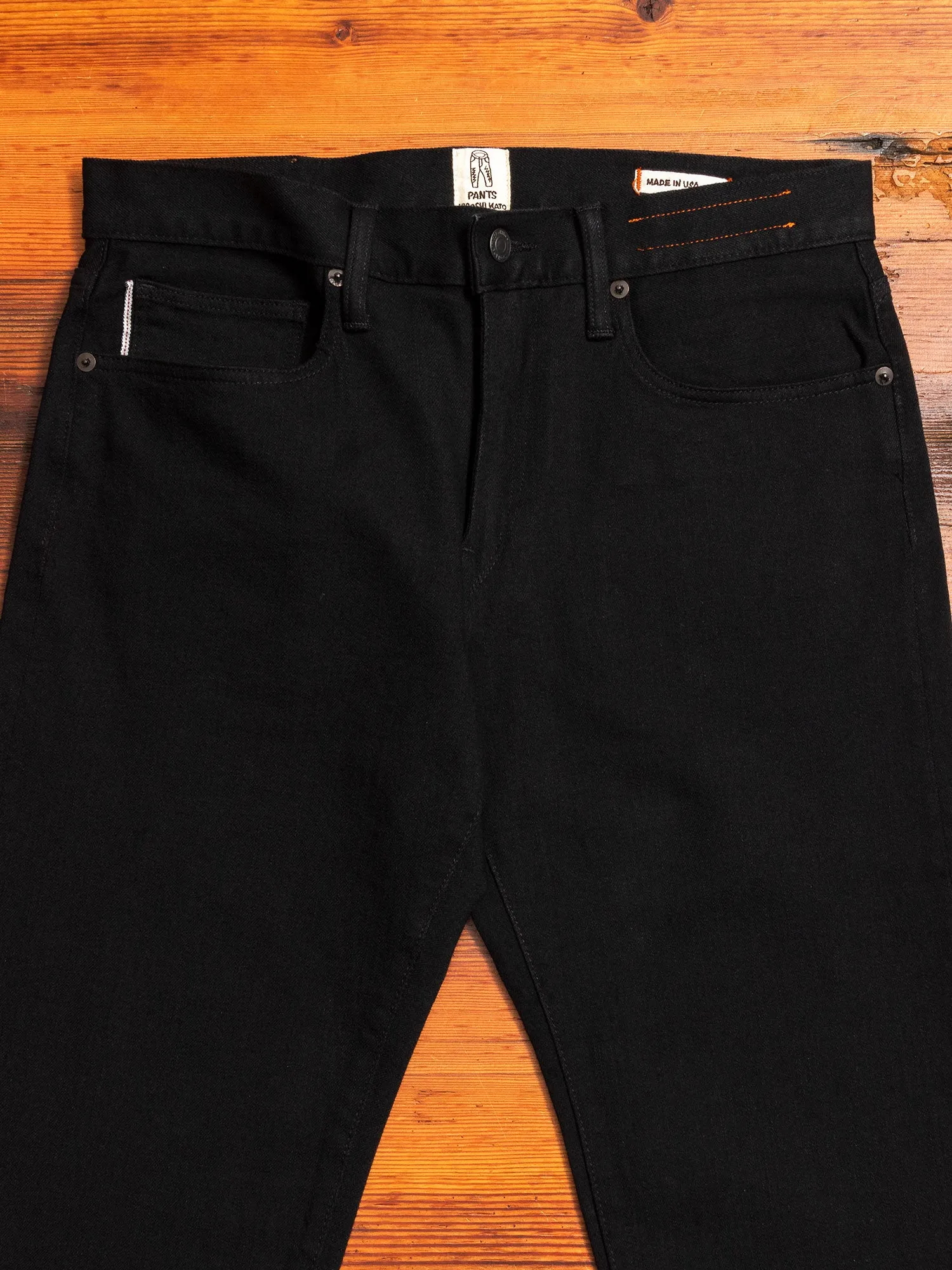 10.5oz Black Rinsed Stretch Selvedge Denim - Hammer Straight