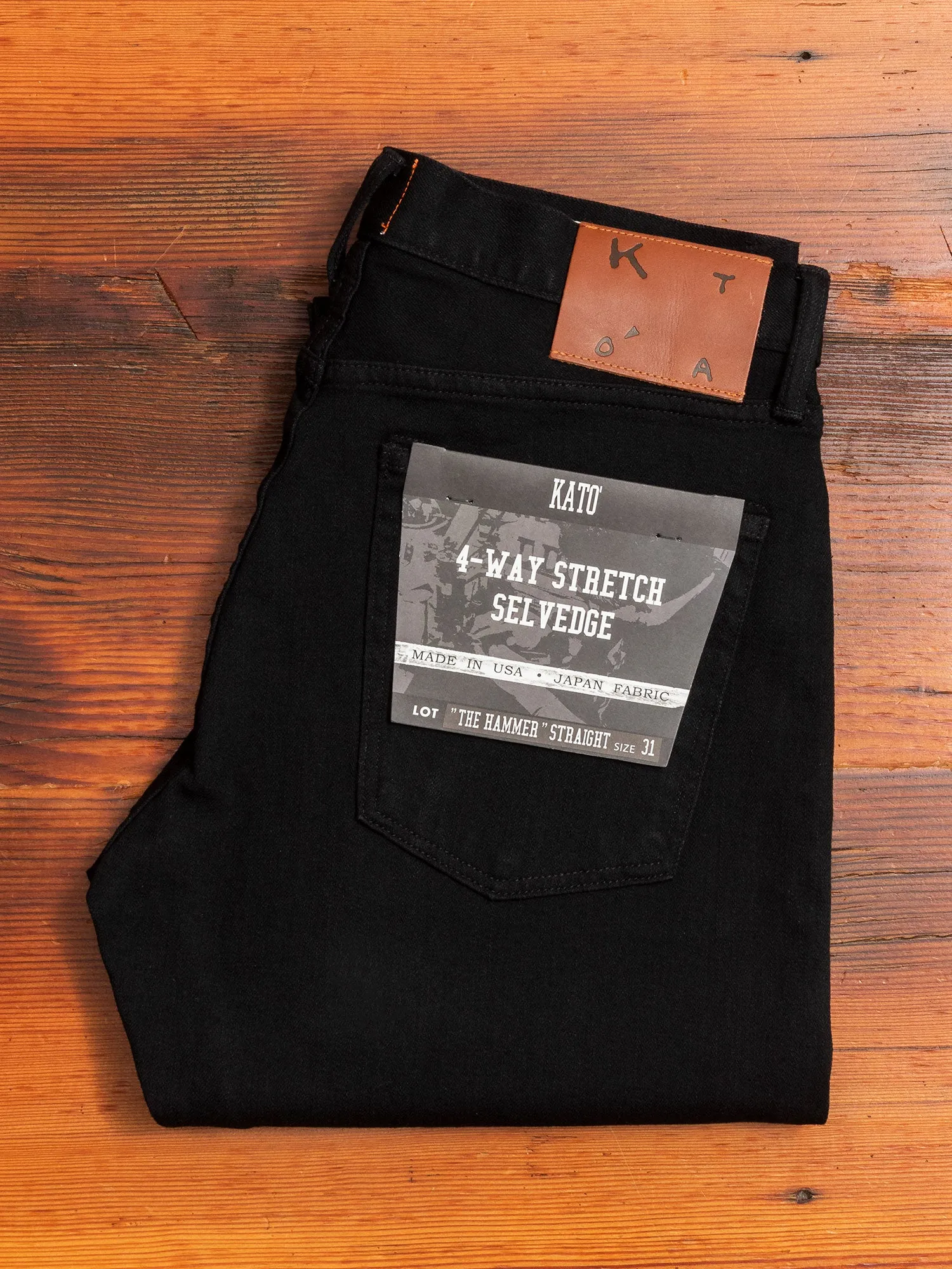 10.5oz Black Rinsed Stretch Selvedge Denim - Hammer Straight