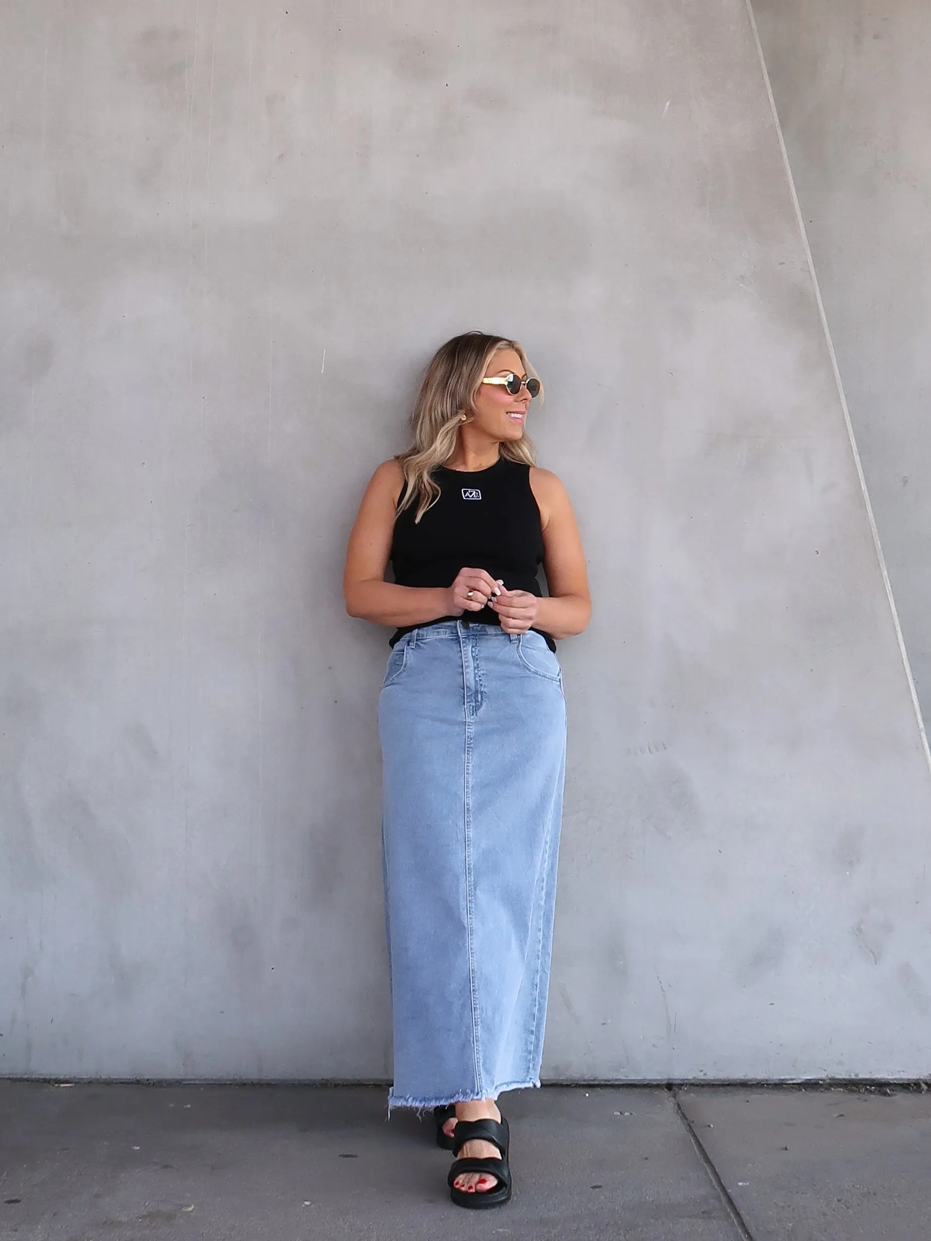 Asher Denim Maxi Skirt - Blue