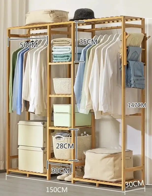 Bamboo Clothes Rack Garment Coat Hanger Stand Closet Multi Use Storage Shelf Organiser BCR01