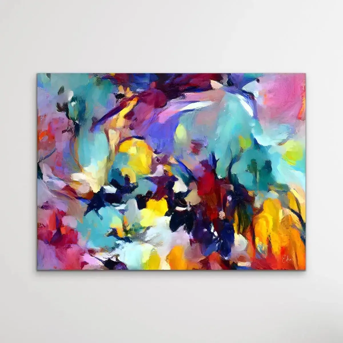 Be Still My Heart - Colourful Floral Abstract Pink Blue Artwork Canvas Print