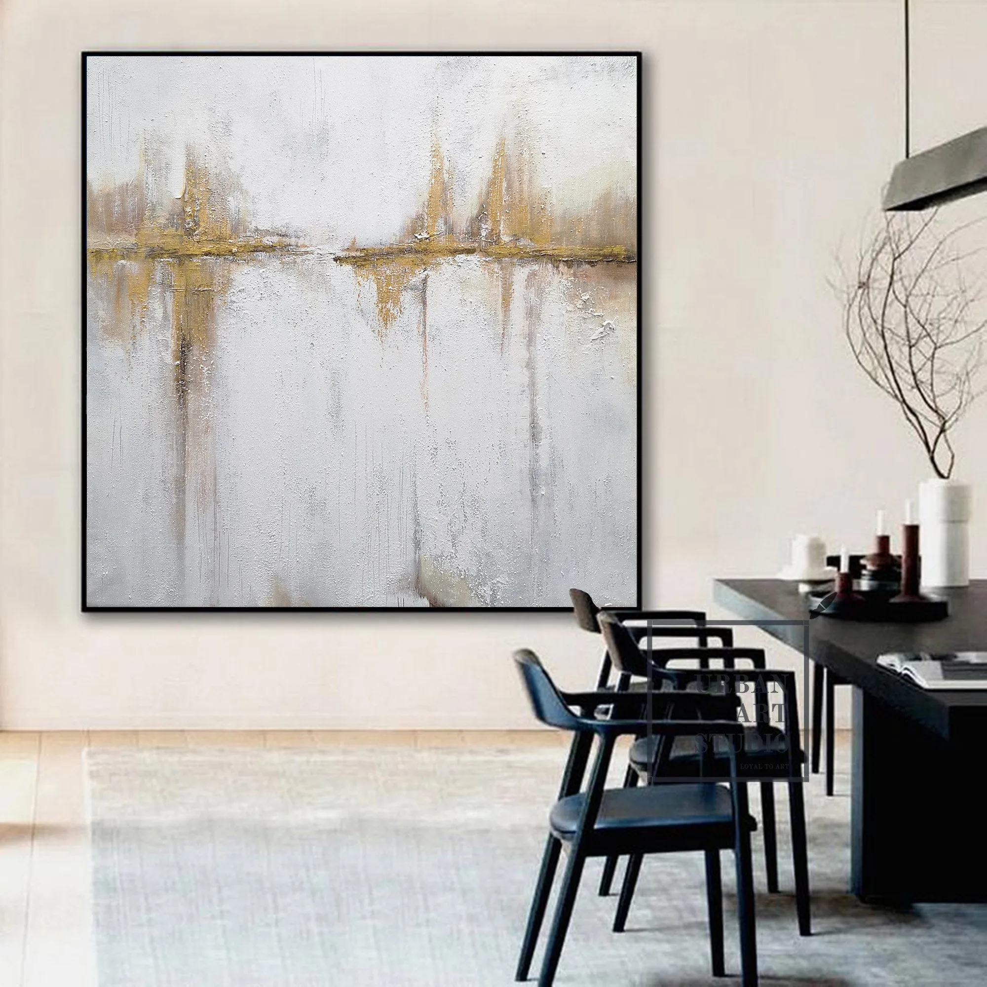 Beige Painting Gold Painting on Canvas Wall Art Office Decor Bp080