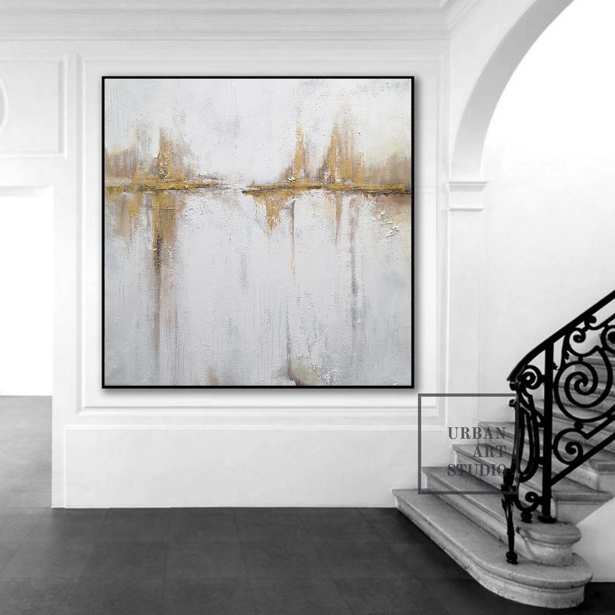 Beige Painting Gold Painting on Canvas Wall Art Office Decor Bp080