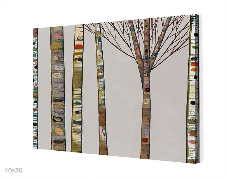 Birch Tree Branches On Light Grey Canvas Wall Art