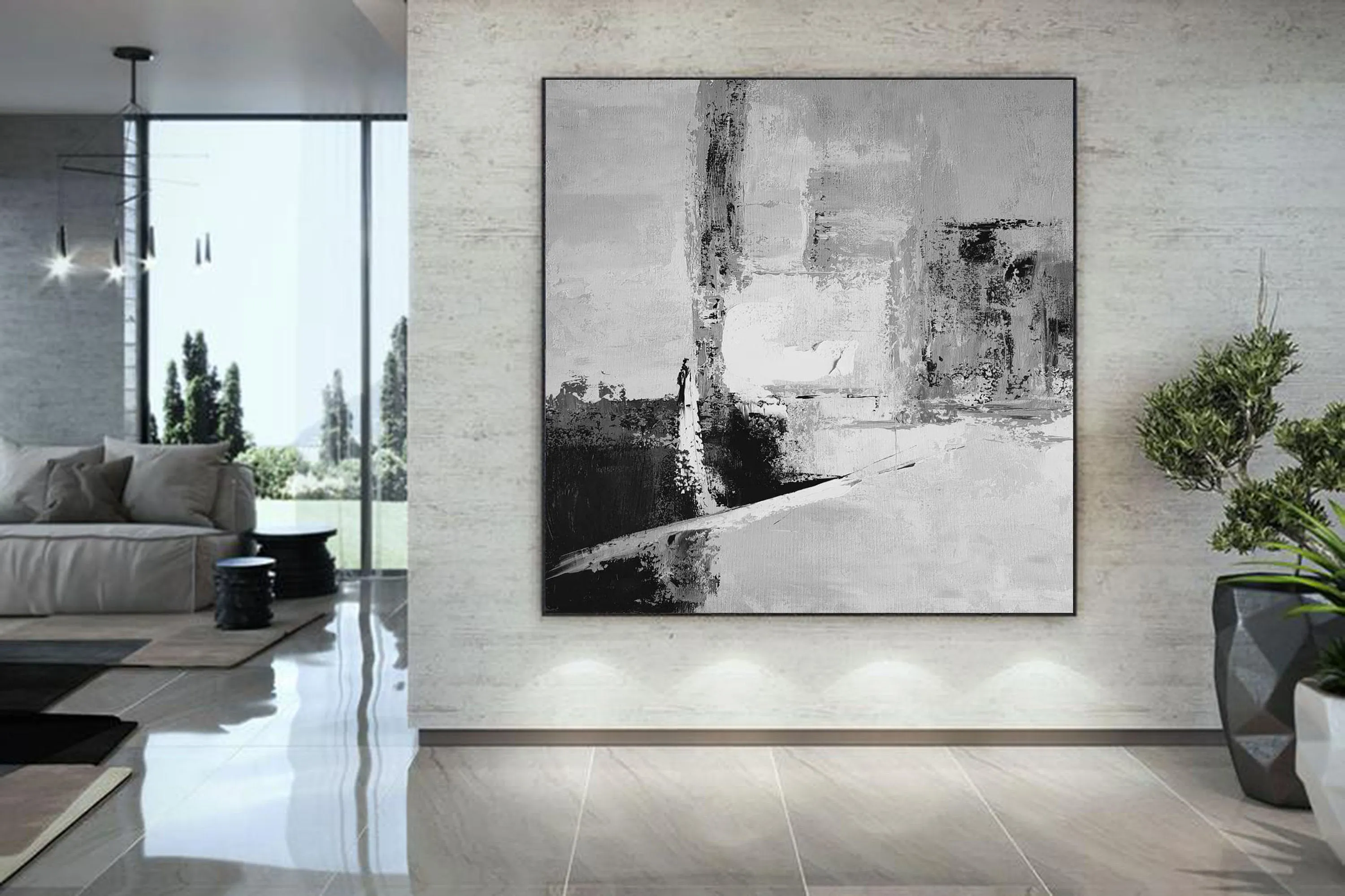 Black And White Abstract Painting Oversized Acrylic Painting Yp024