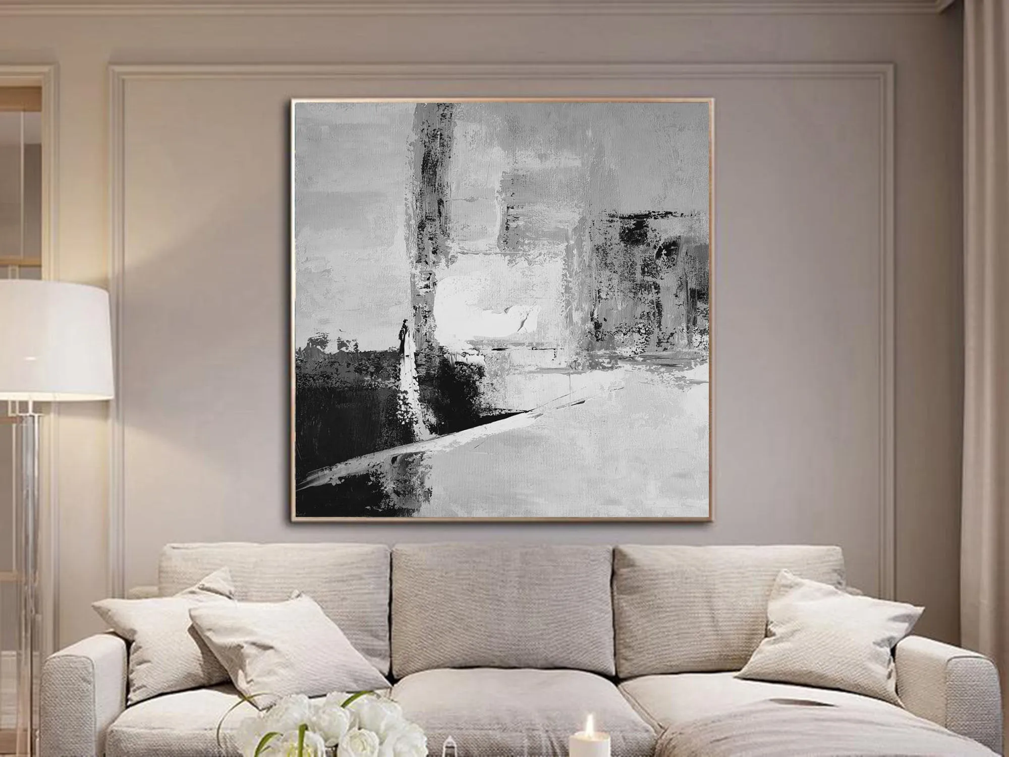 Black And White Abstract Painting Oversized Acrylic Painting Yp024