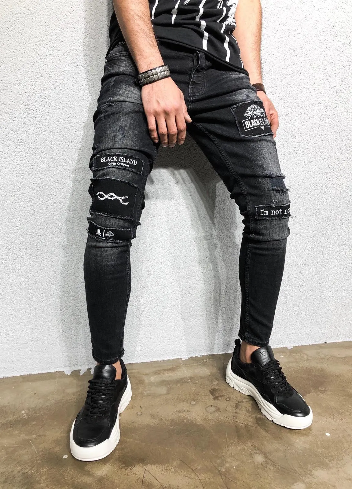 Black Patched Denim BL264 Streetwear Jeans