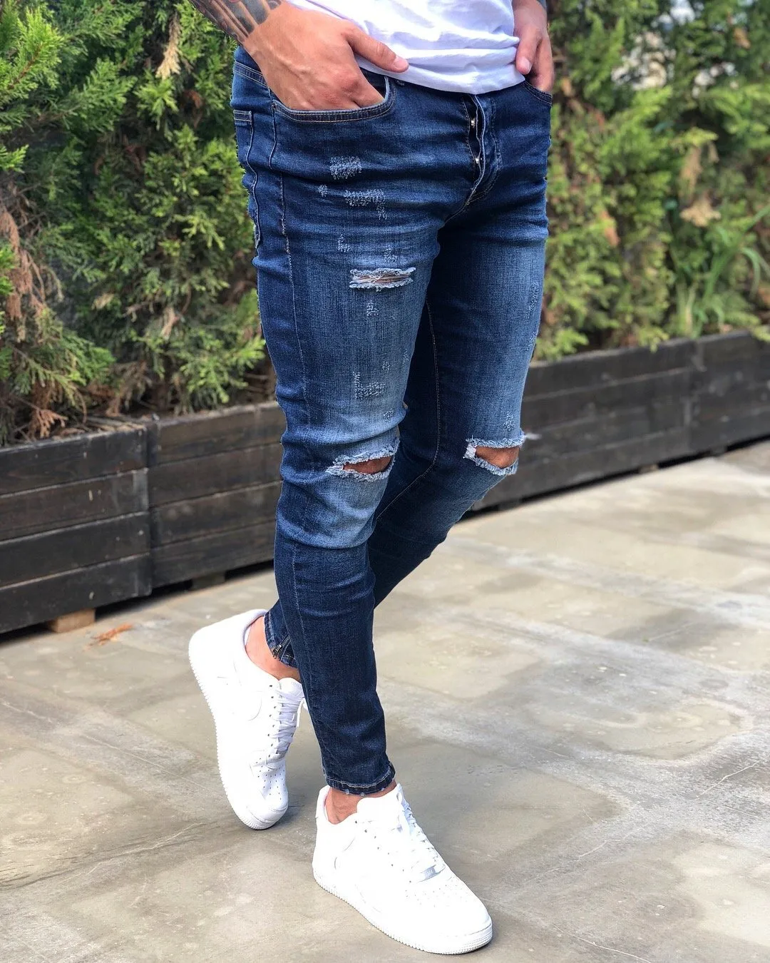 Blue Distressed Skinny Fit Denim B232 Streetwear Jeans