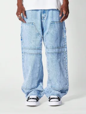 Blue Stone Wash Carpenter Baggy Jeans