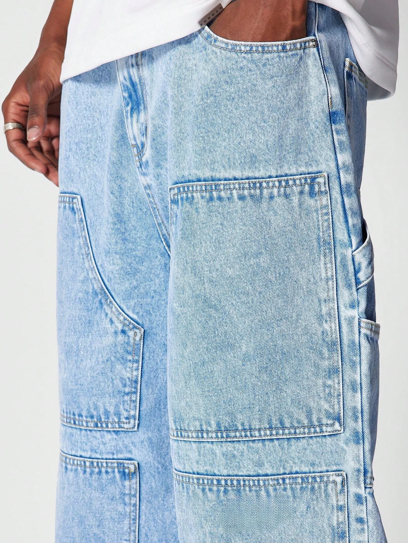 Blue Stone Wash Carpenter Baggy Jeans