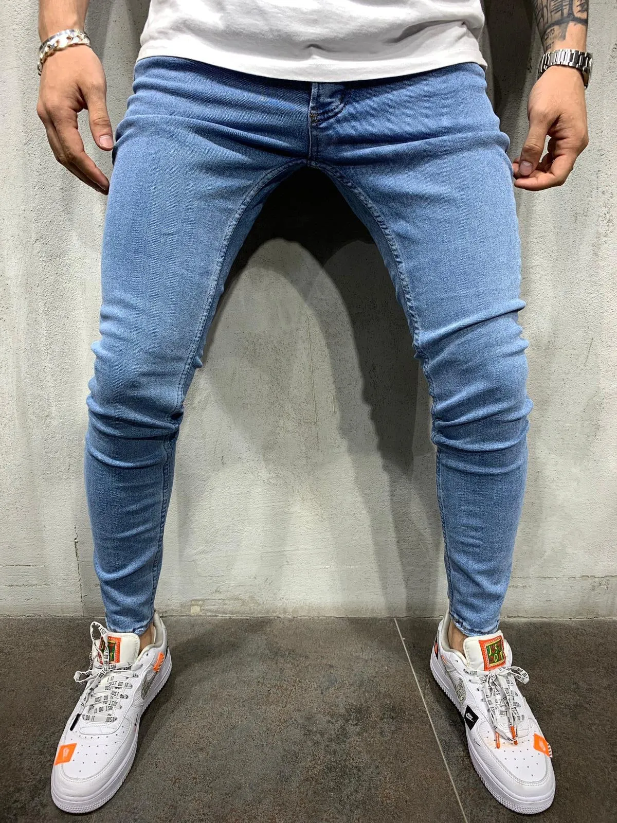 Blue Washed Slim Fit Mens Jeans AY540 Streetwear Mens Jeans