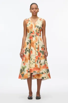 Blurred Marigold Belted Midi Dress