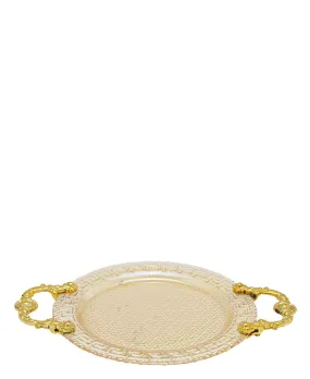 Bursa Collection 2 Piece Versace Glass Plate With Handles Set - Gold