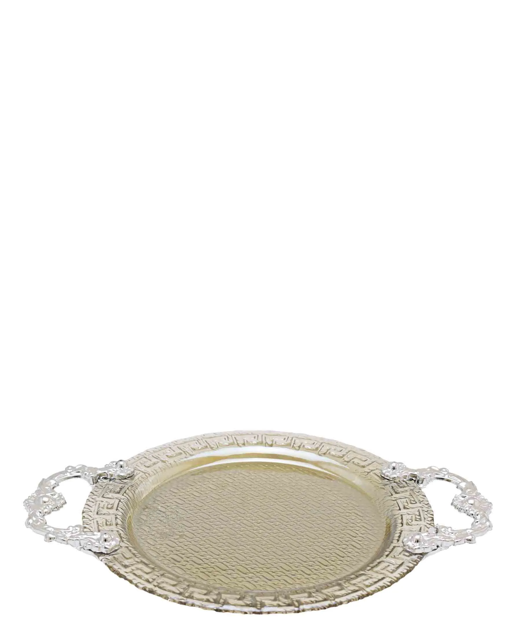 Bursa Collection 2 Piece Versace Glass Plate With Handles Set - Silver