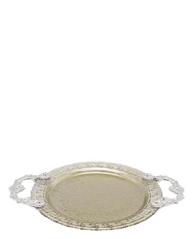 Bursa Collection 2 Piece Versace Glass Plate With Handles Set - Silver