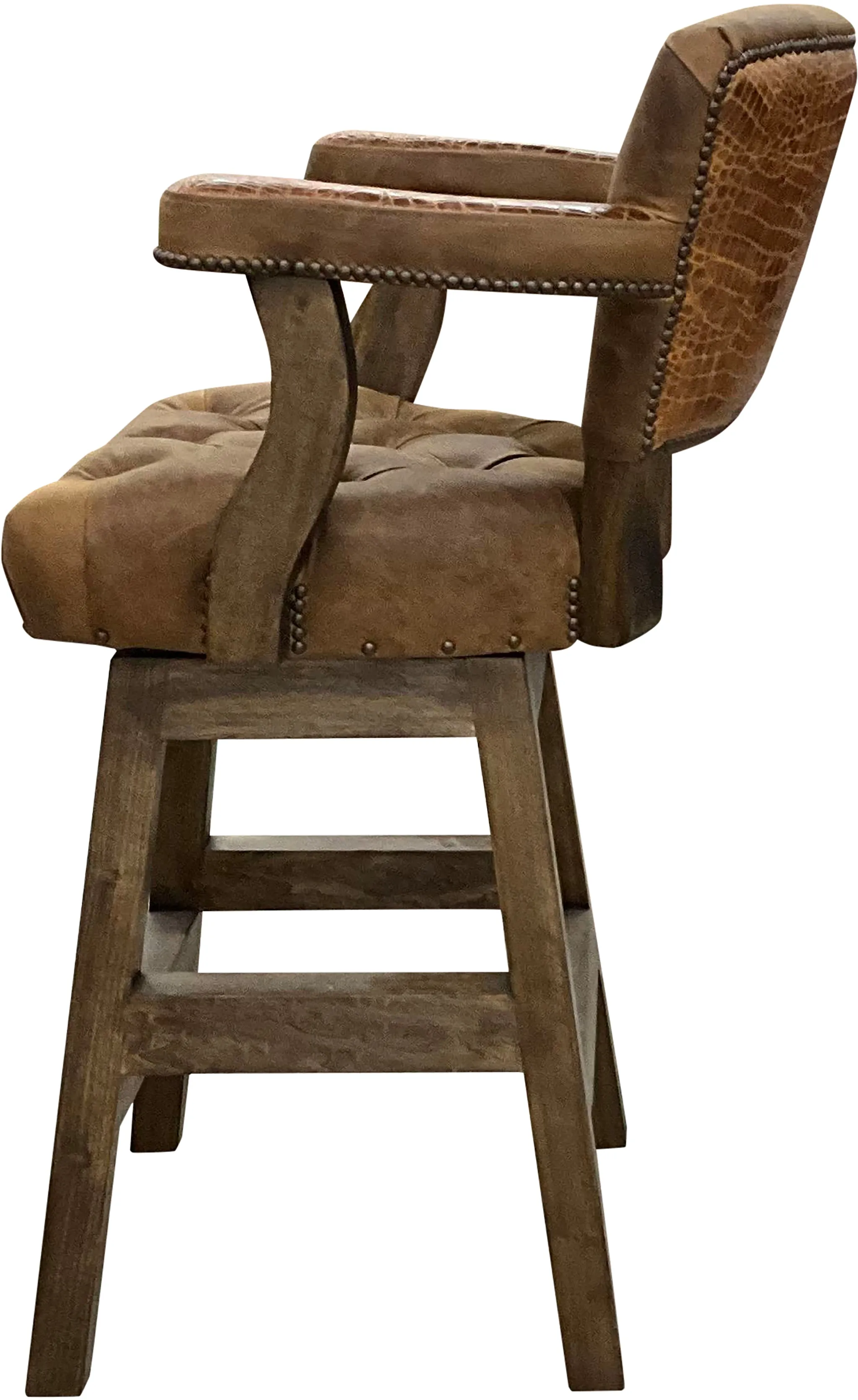 Cognac Mountain Embossed Western Leather Barstool