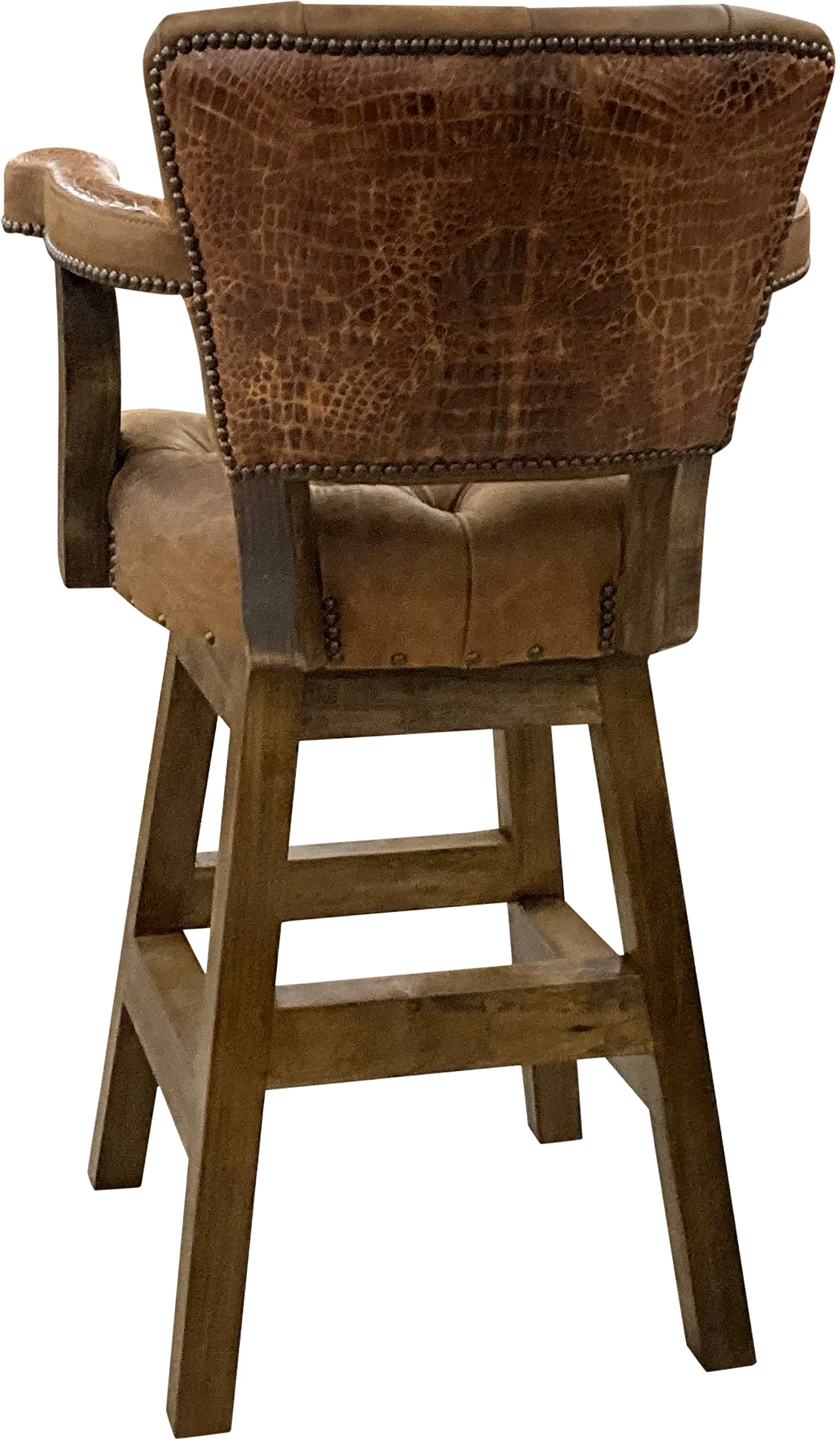 Cognac Mountain Embossed Western Leather Barstool