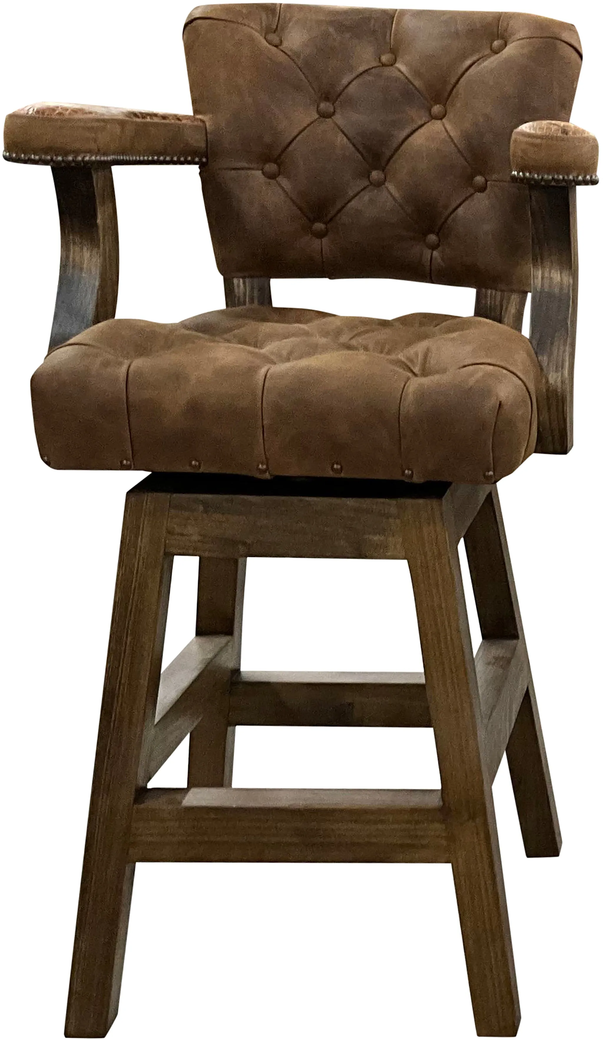 Cognac Mountain Embossed Western Leather Barstool