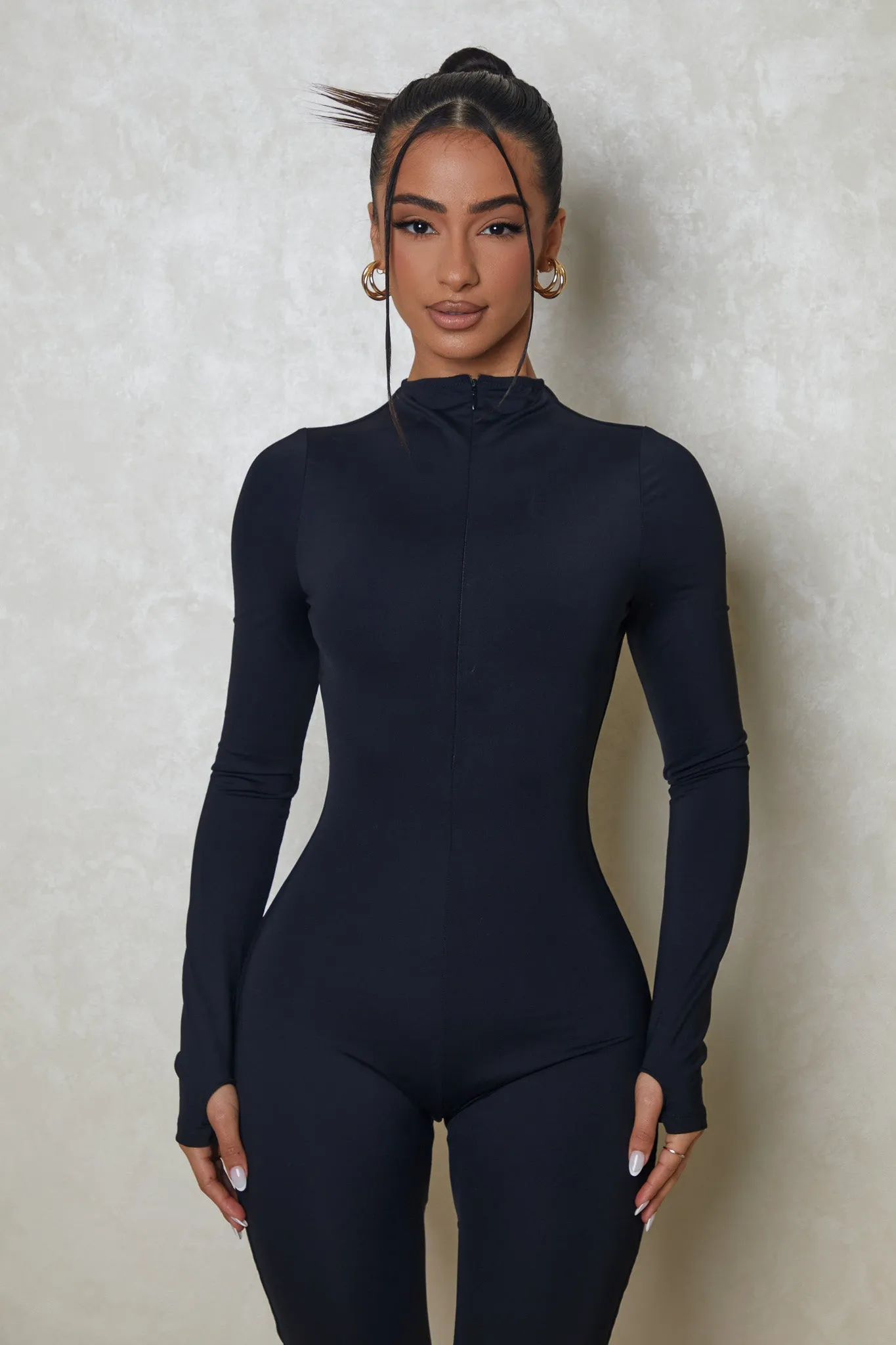 Contour zip up jumpsuit- black