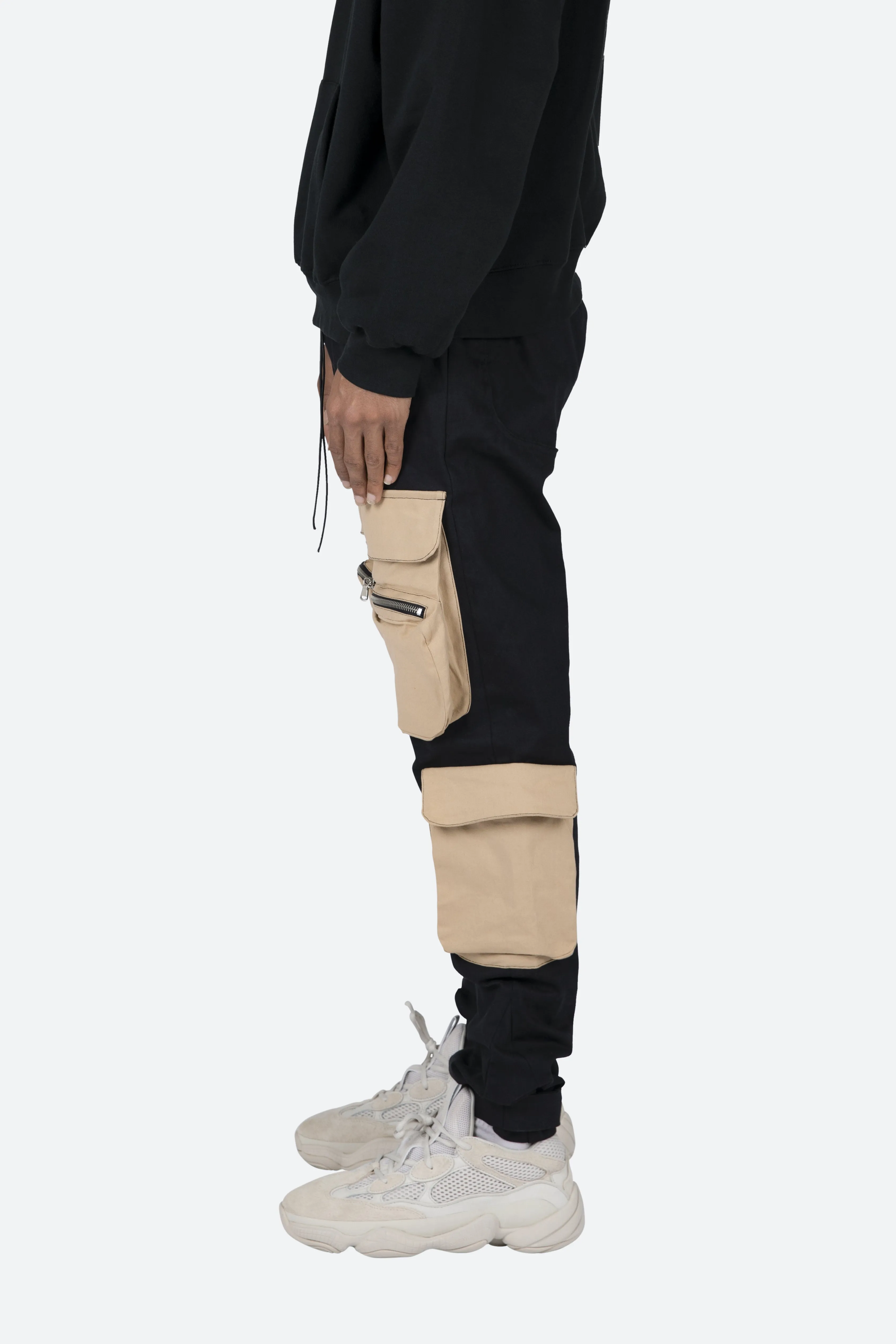 Contrast Cargo Pants - Black/Natural