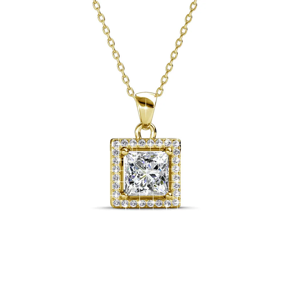 Ekatrina "Pure" 18k White Gold Plated Halo Pendant Necklace with Sparkling Square Cut Swarovski Crystal