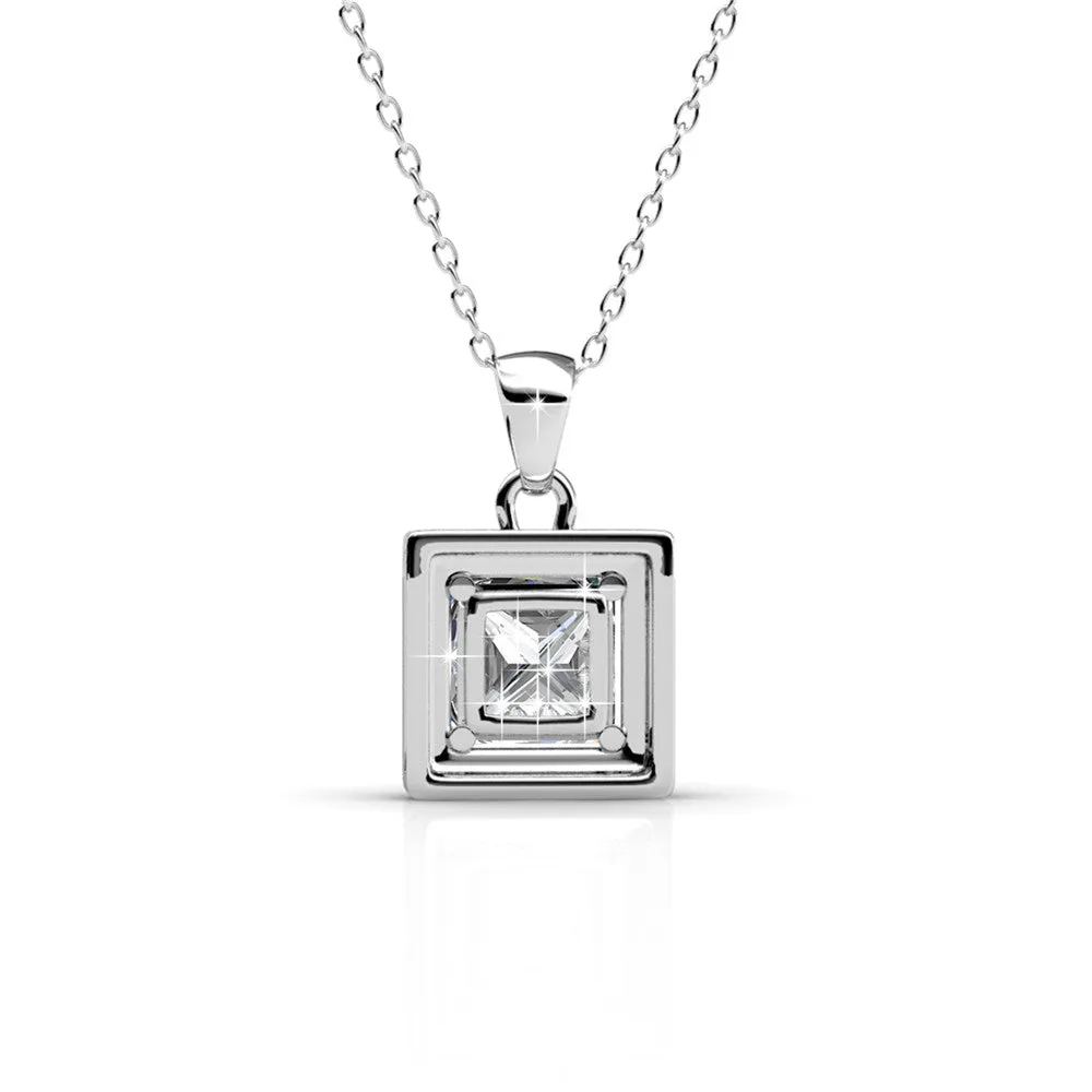 Ekatrina "Pure" 18k White Gold Plated Halo Pendant Necklace with Sparkling Square Cut Swarovski Crystal