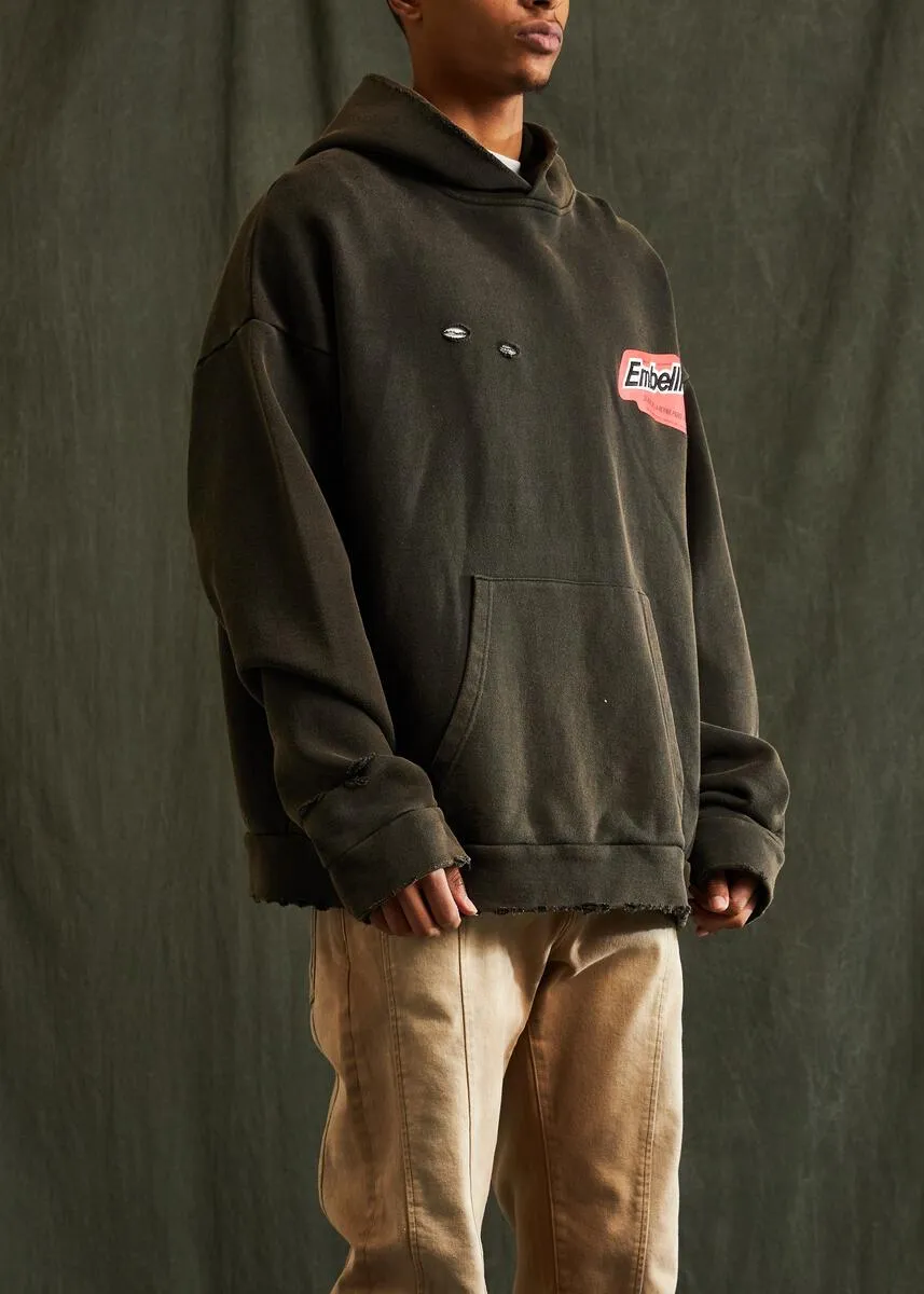 Sun Fade Black Embellished Garage Hoodie (123-053)