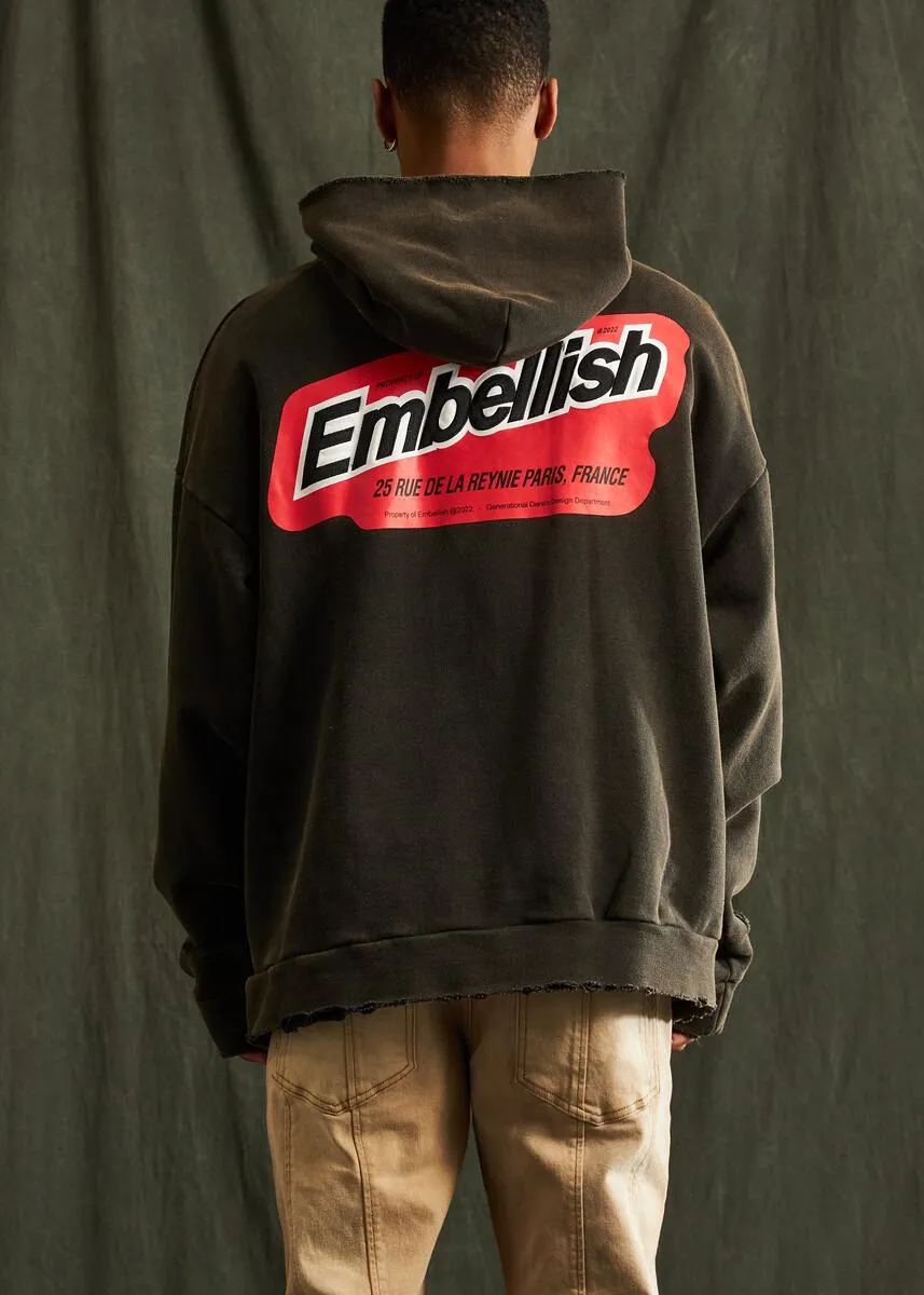 Sun Fade Black Embellished Garage Hoodie (123-053)