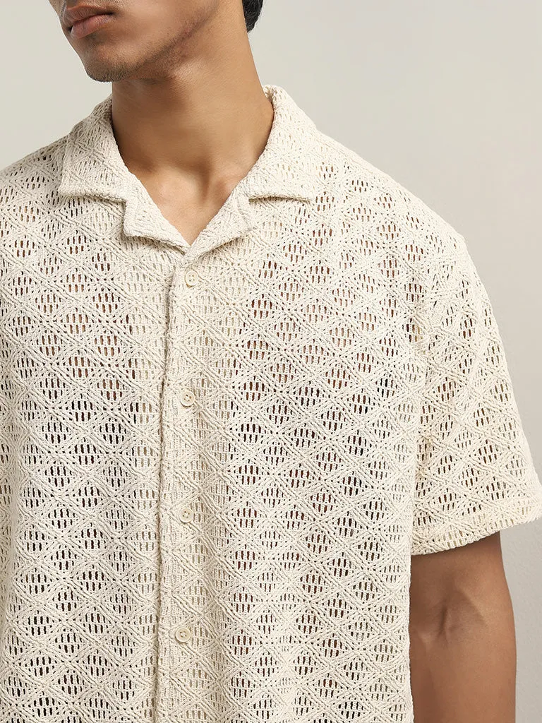 ETA Beige Crochet Detailed Relaxed-Fit Cotton Shirt