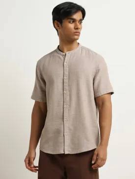 ETA Brown Knit-Textured Resort-Fit Cotton Shirt