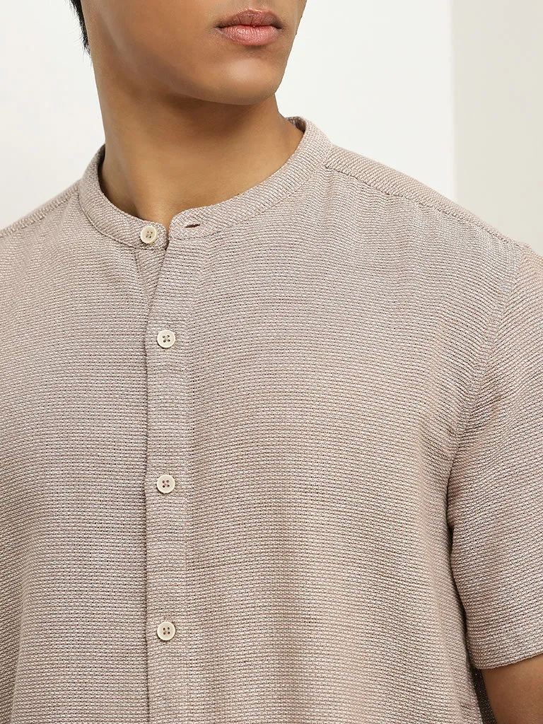 ETA Brown Knit-Textured Resort-Fit Cotton Shirt