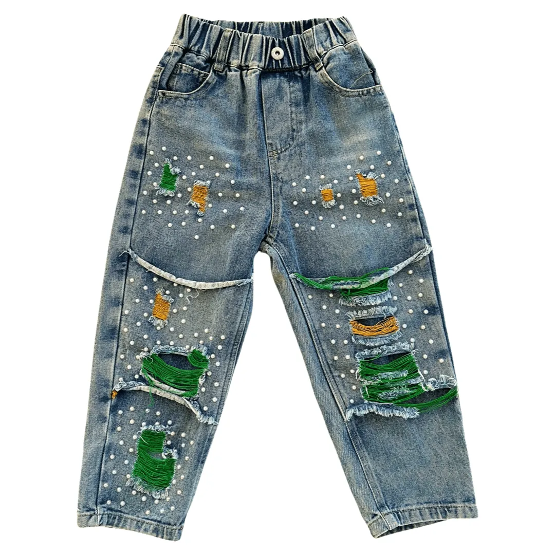 Flatbush Avenue Hand-dyed Pearl Embellished Denim Pants