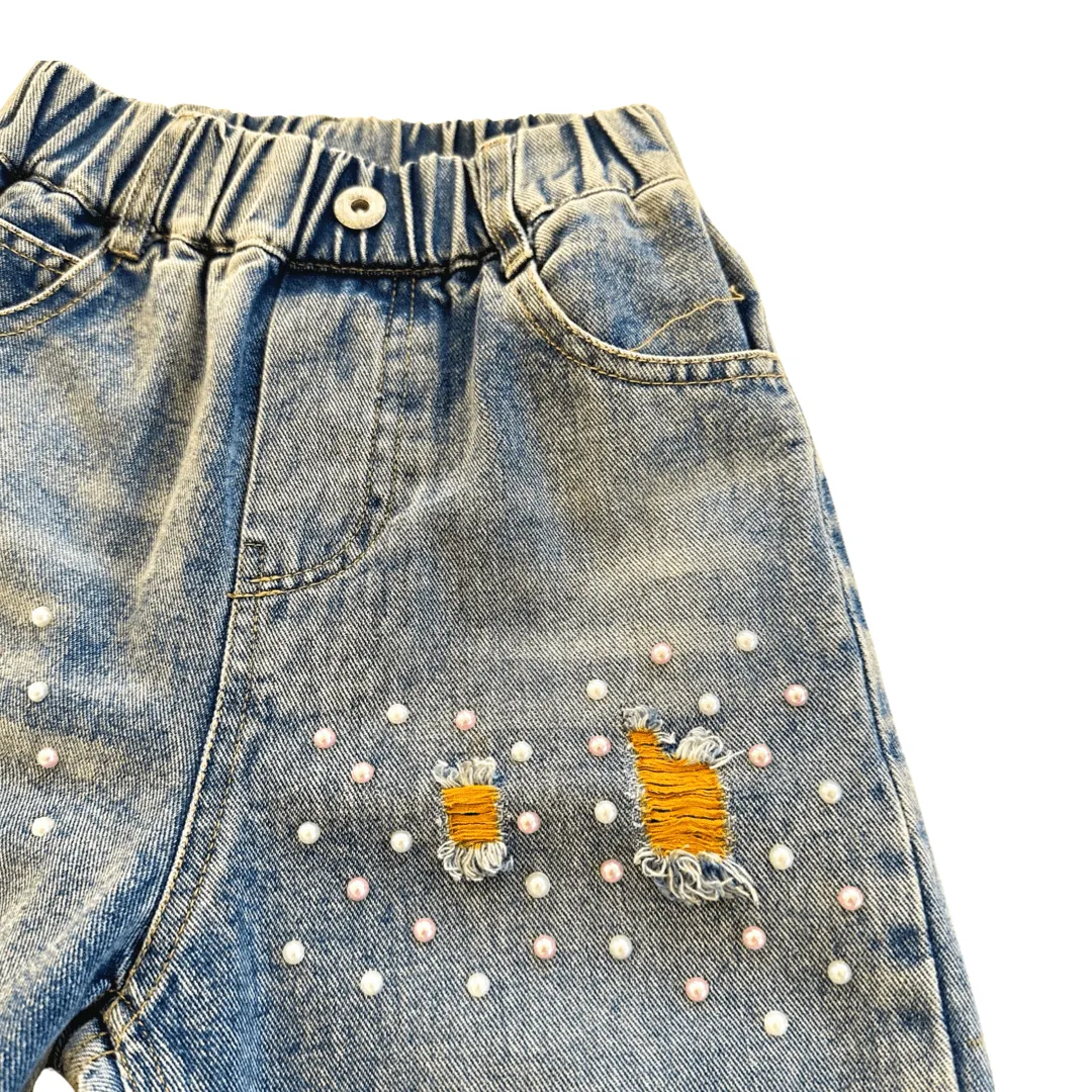 Flatbush Avenue Hand-dyed Pearl Embellished Denim Pants