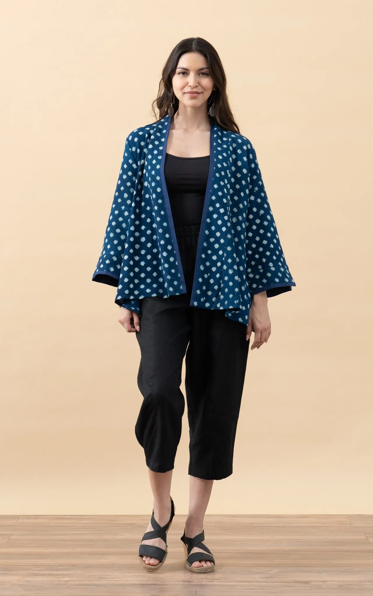 Flow Kimono, 3/4 Sleeve, Indigo Diamond