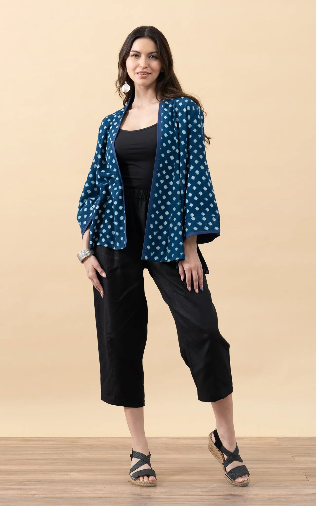 Flow Kimono, 3/4 Sleeve, Indigo Diamond