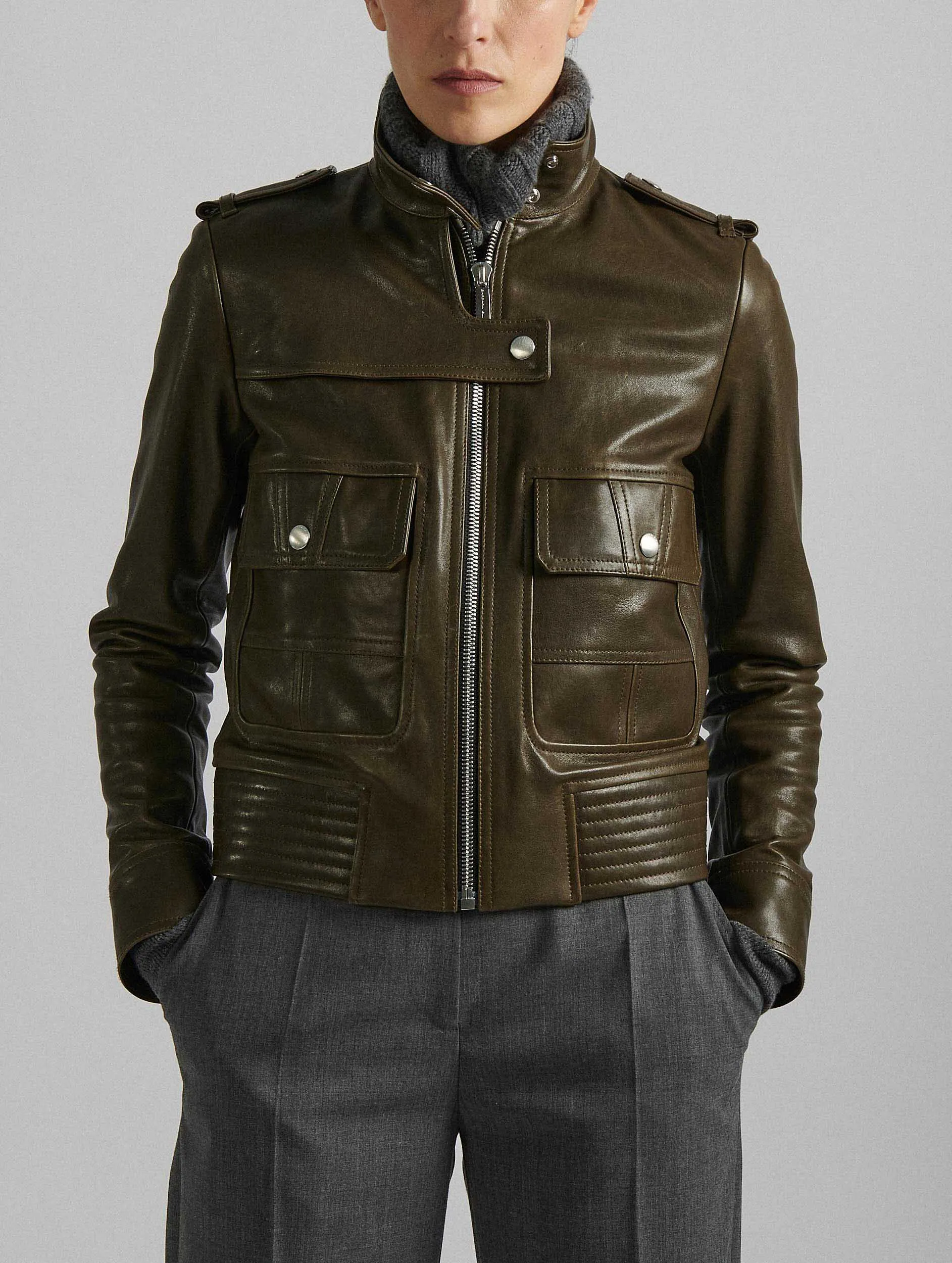 Forest green leather pilot jacket