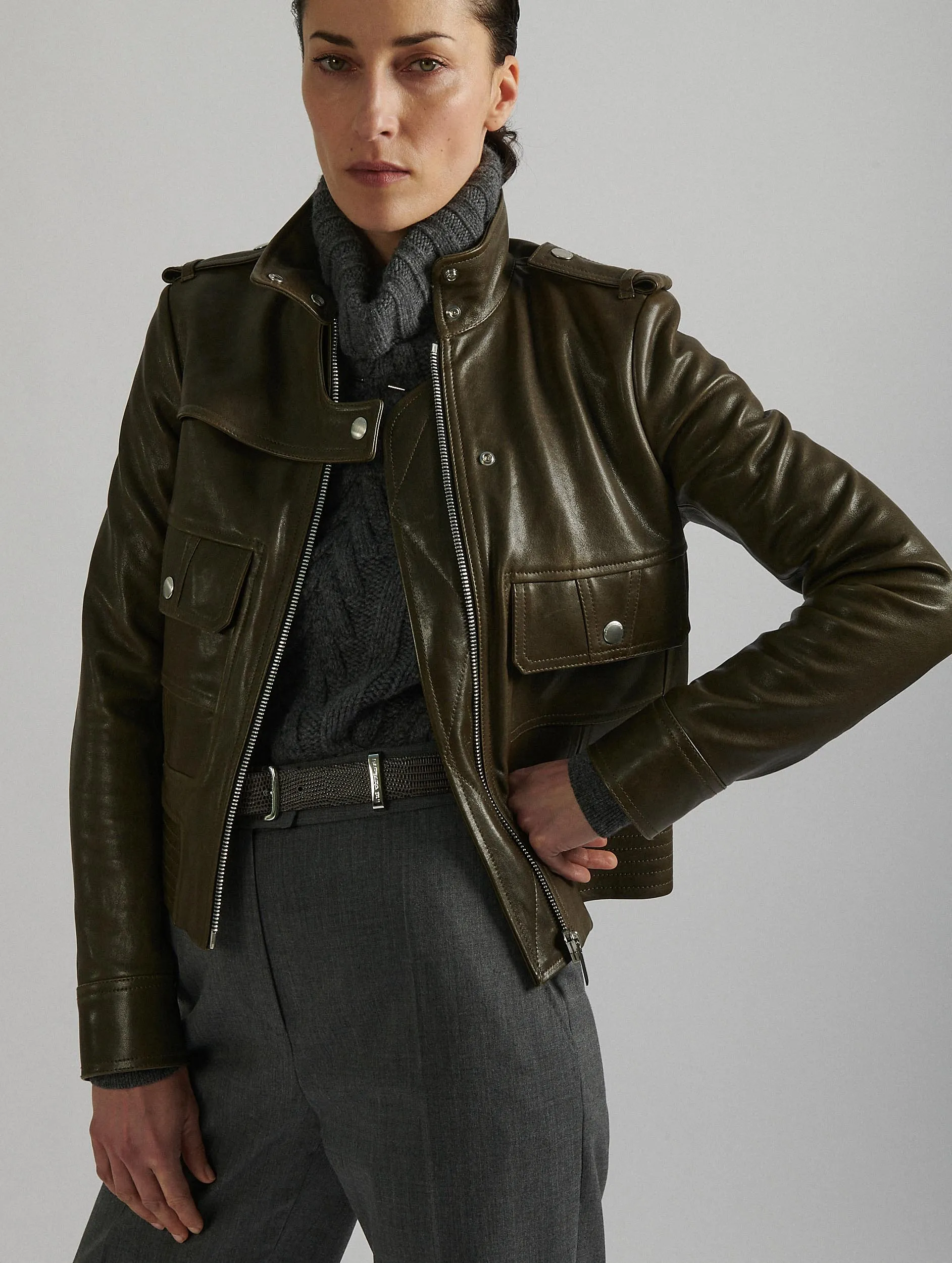 Forest green leather pilot jacket