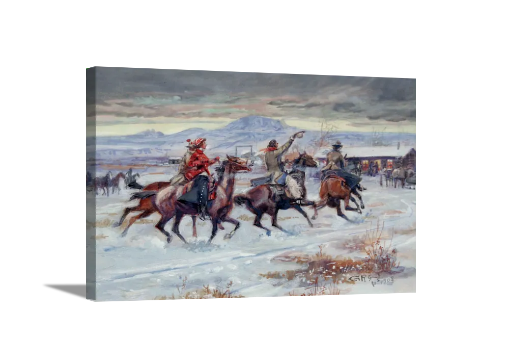 Going To A Christmas Ranch Party | Charles Russell Masters Classic Art in Gallery Wrapped Canvas | Various Sizes