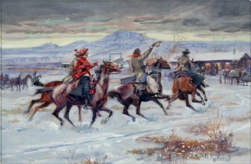 Going To A Christmas Ranch Party | Charles Russell Masters Classic Art in Gallery Wrapped Canvas | Various Sizes