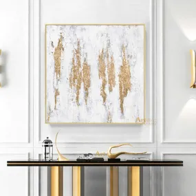 Gold Leaf Art Abstract Canvas Painting White And Gold Office Wall Art Dp049