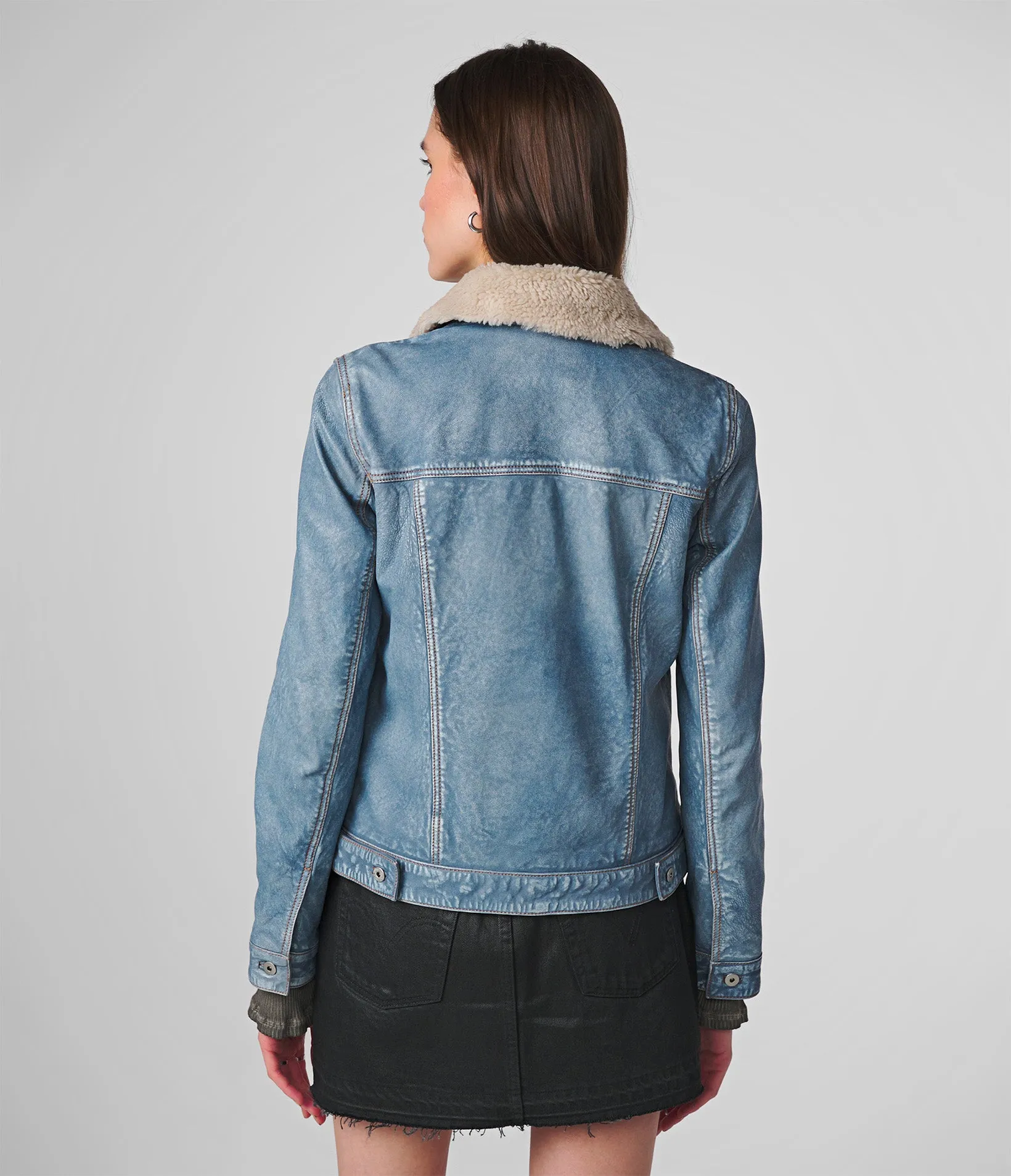 Harley Denim Leather Jacket With Shearling Collar