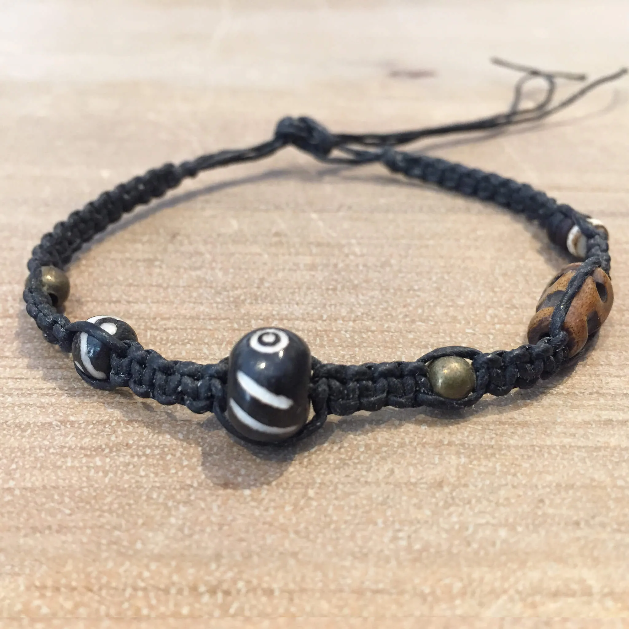 Hematite Woven Bracelet with Stone and Batik Bone