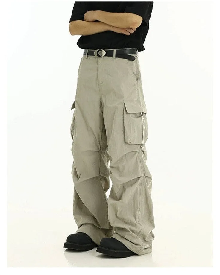 High-Waist Cargo Pants with Side Pockets and Drawstrings