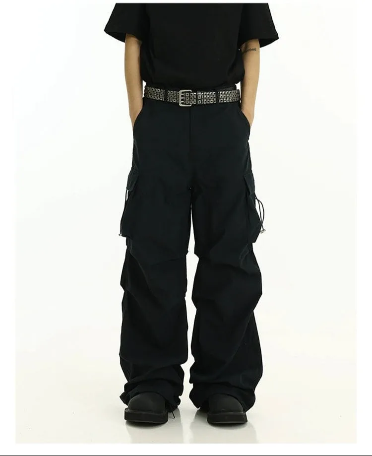 High-Waist Cargo Pants with Side Pockets and Drawstrings