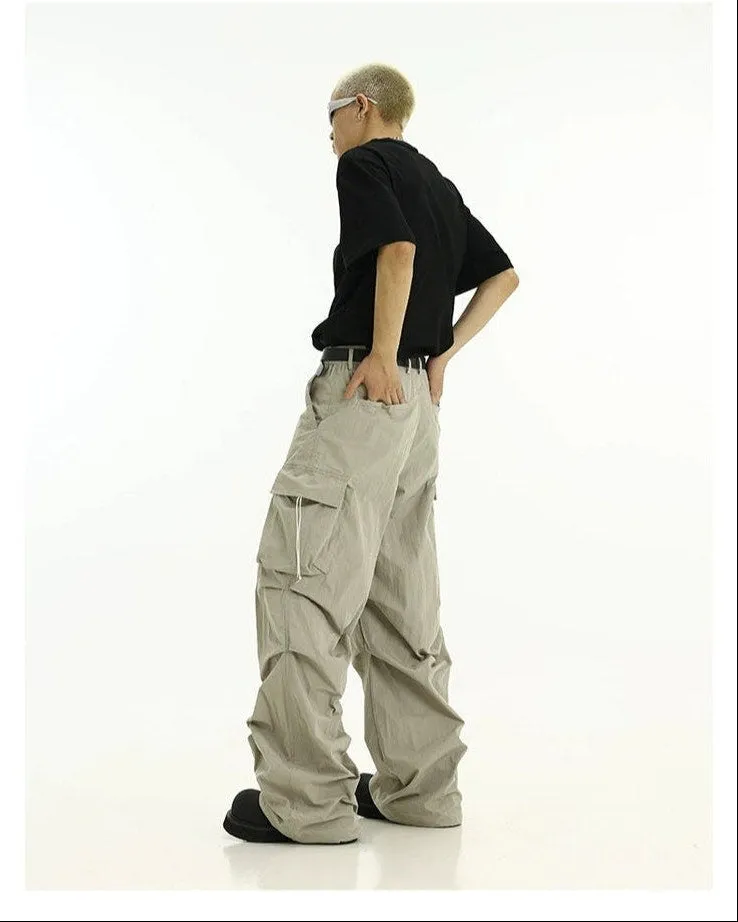 High-Waist Cargo Pants with Side Pockets and Drawstrings