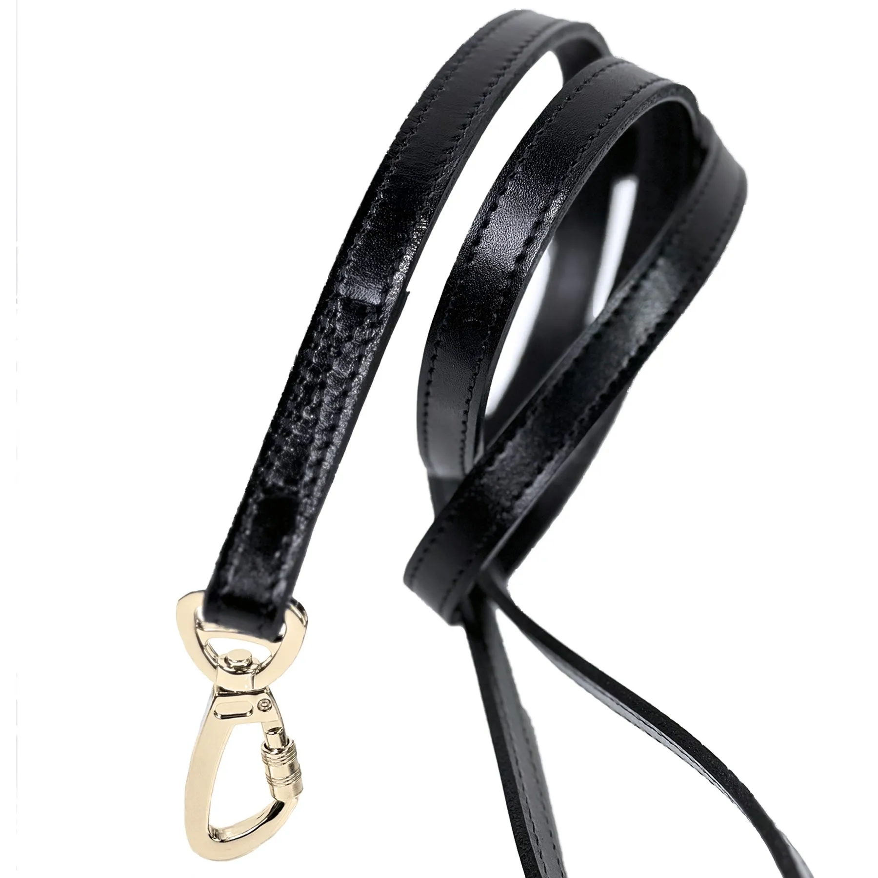 Italian Black Leather Dog Leash in Gold