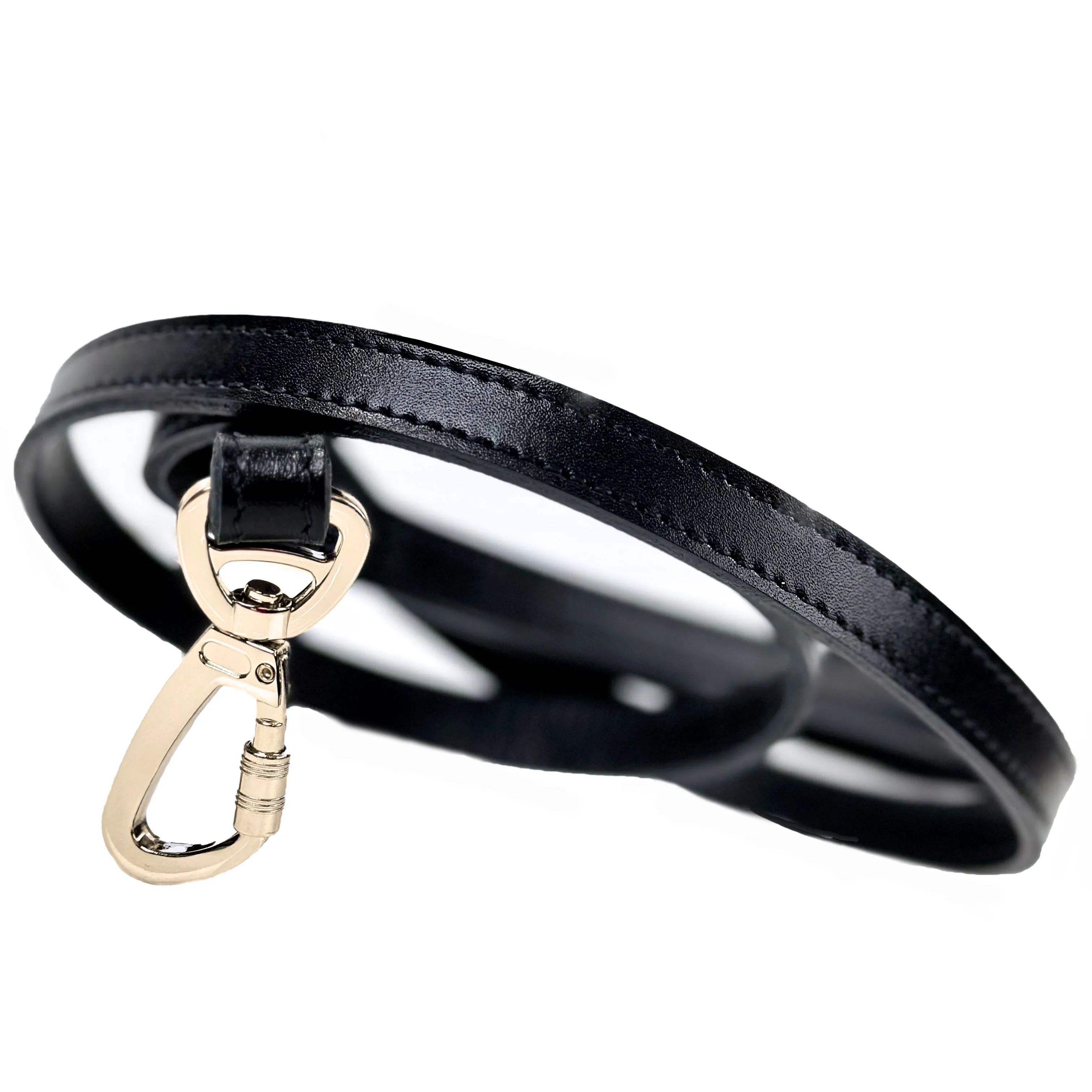 Italian Black Leather Dog Leash in Gold