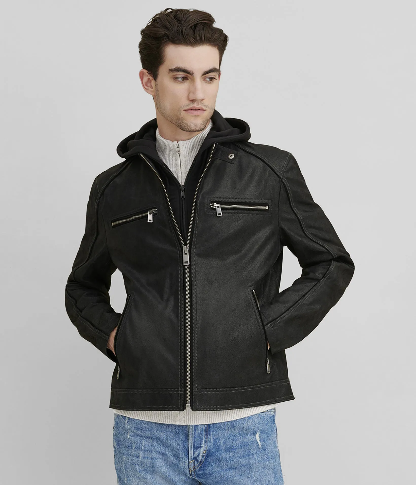 Jason Vintage Hooded Leather Jacket