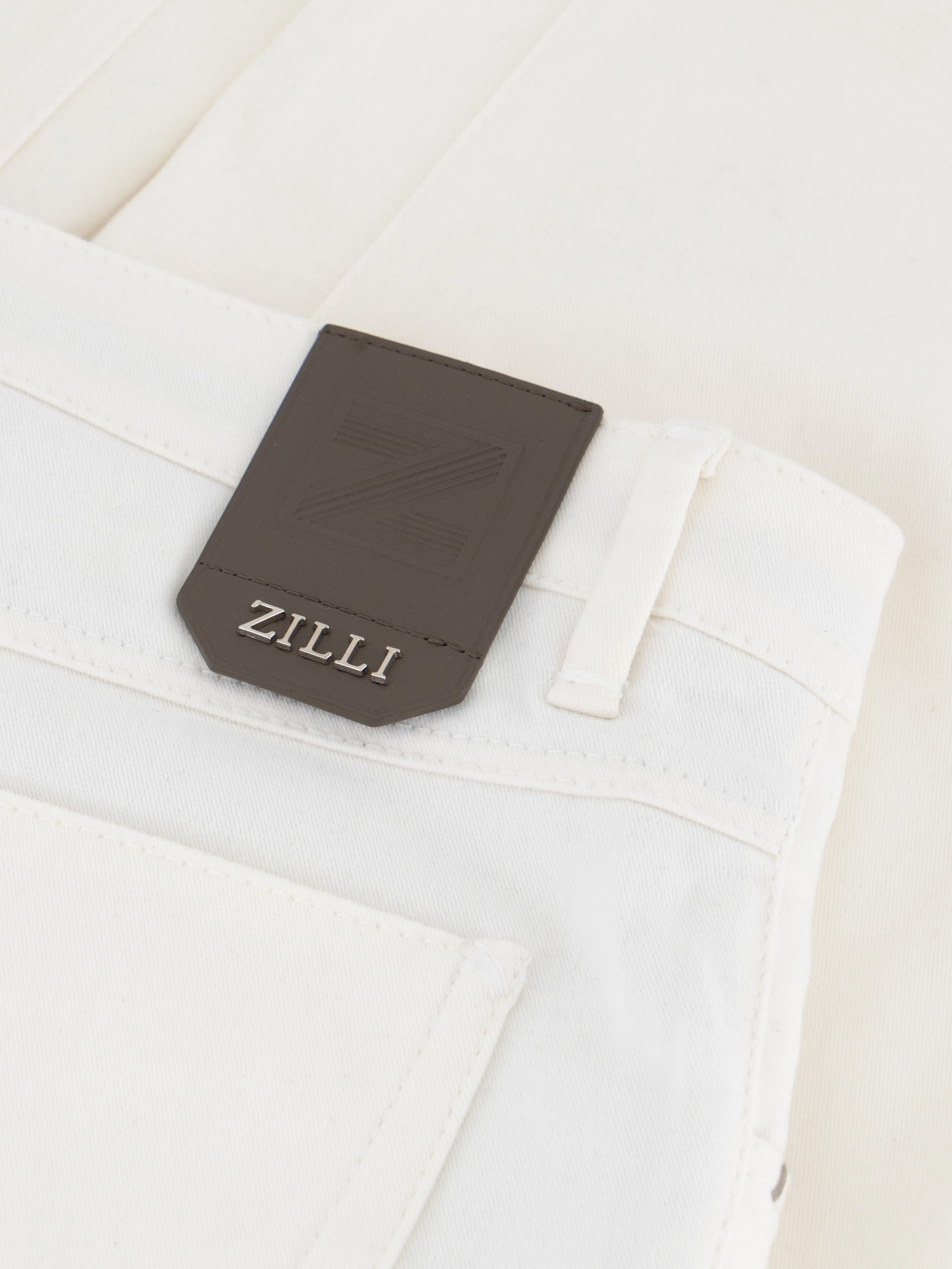 Jeans with Calf Suede "Z" Patch White